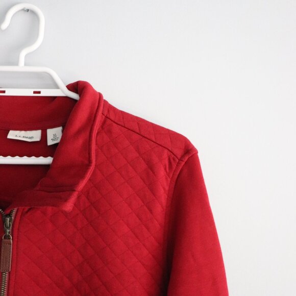 L.L. Bean Quilted 1/4 Zip Red XL Faux Leather Pullover Long Sleeve Sweater - Picture 6 of 13